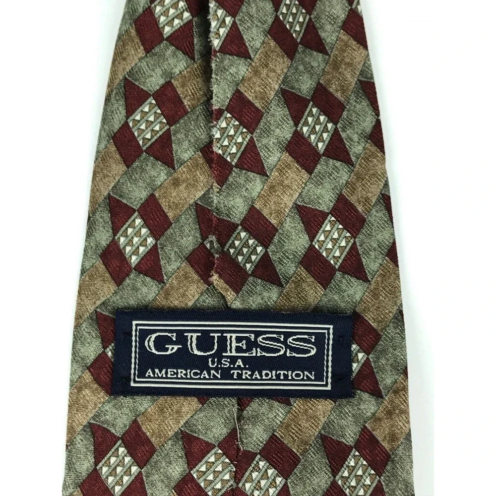 GUESS Men's Tie 100% Silk Handmade In Italy Multi-Color Geometric Necktie 57